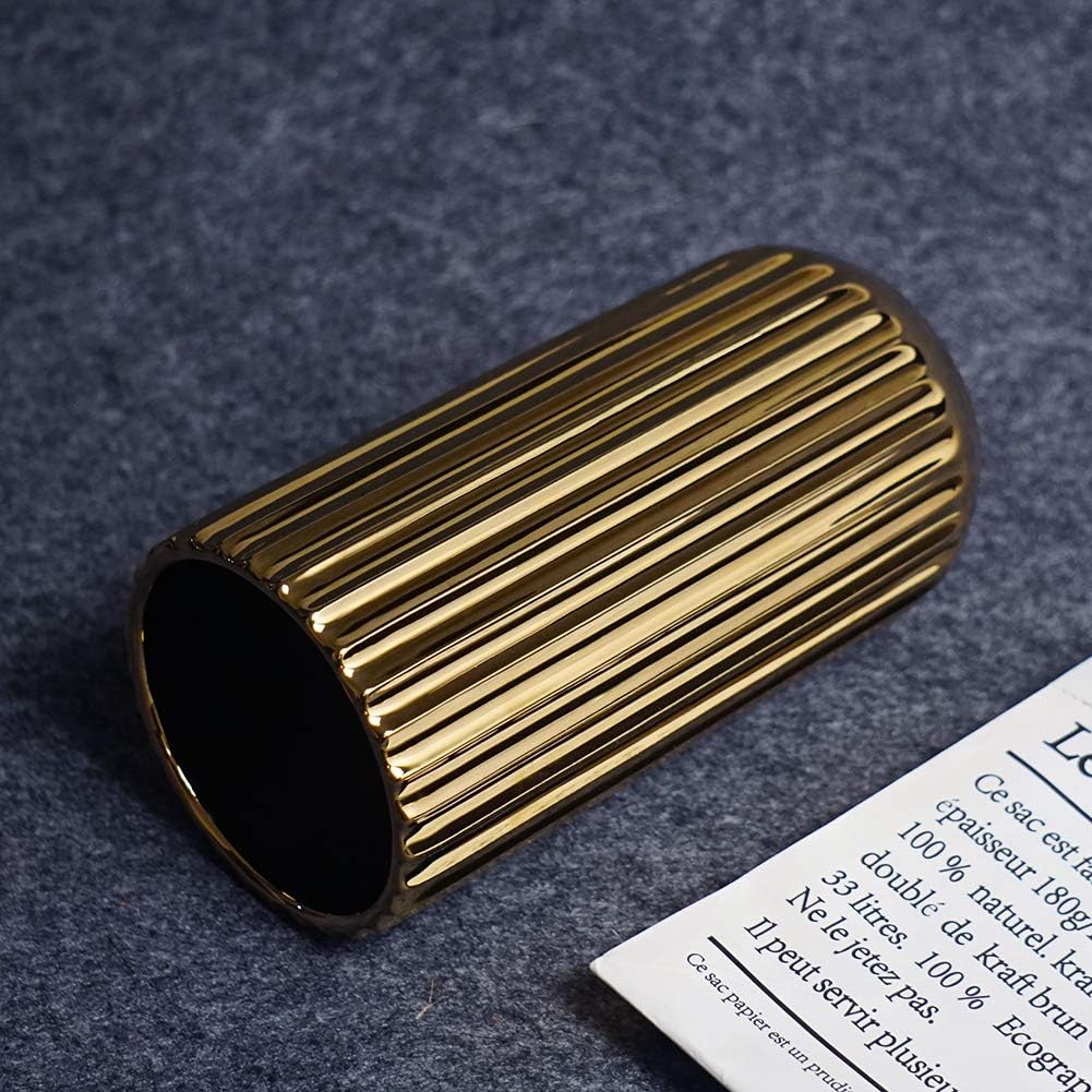 Ribbed Gold Ceramic Vase