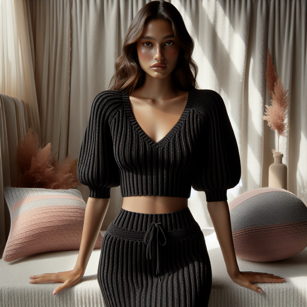Sofiya Knitted Black Skirt Set