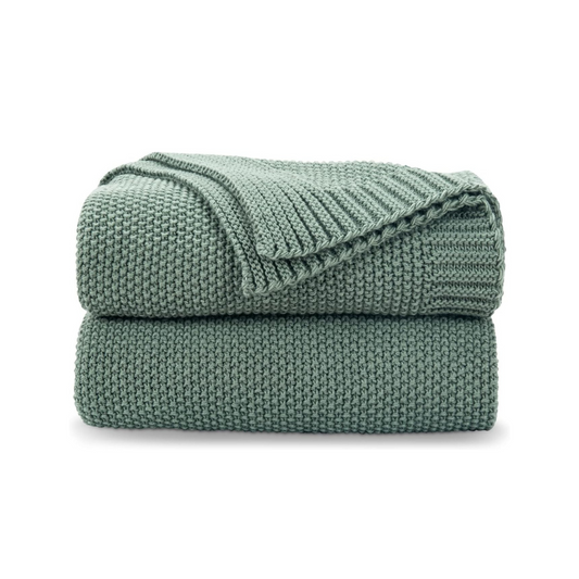 Sage Green Cable Knit Throw Blanket