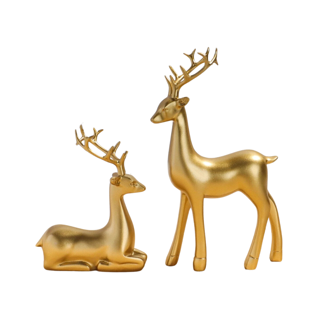 Gold Deer Resin Figurines | 2 Pieces