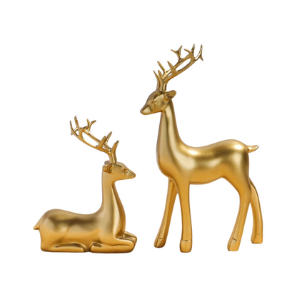 Gold Deer Resin Figurines | 2 Pieces