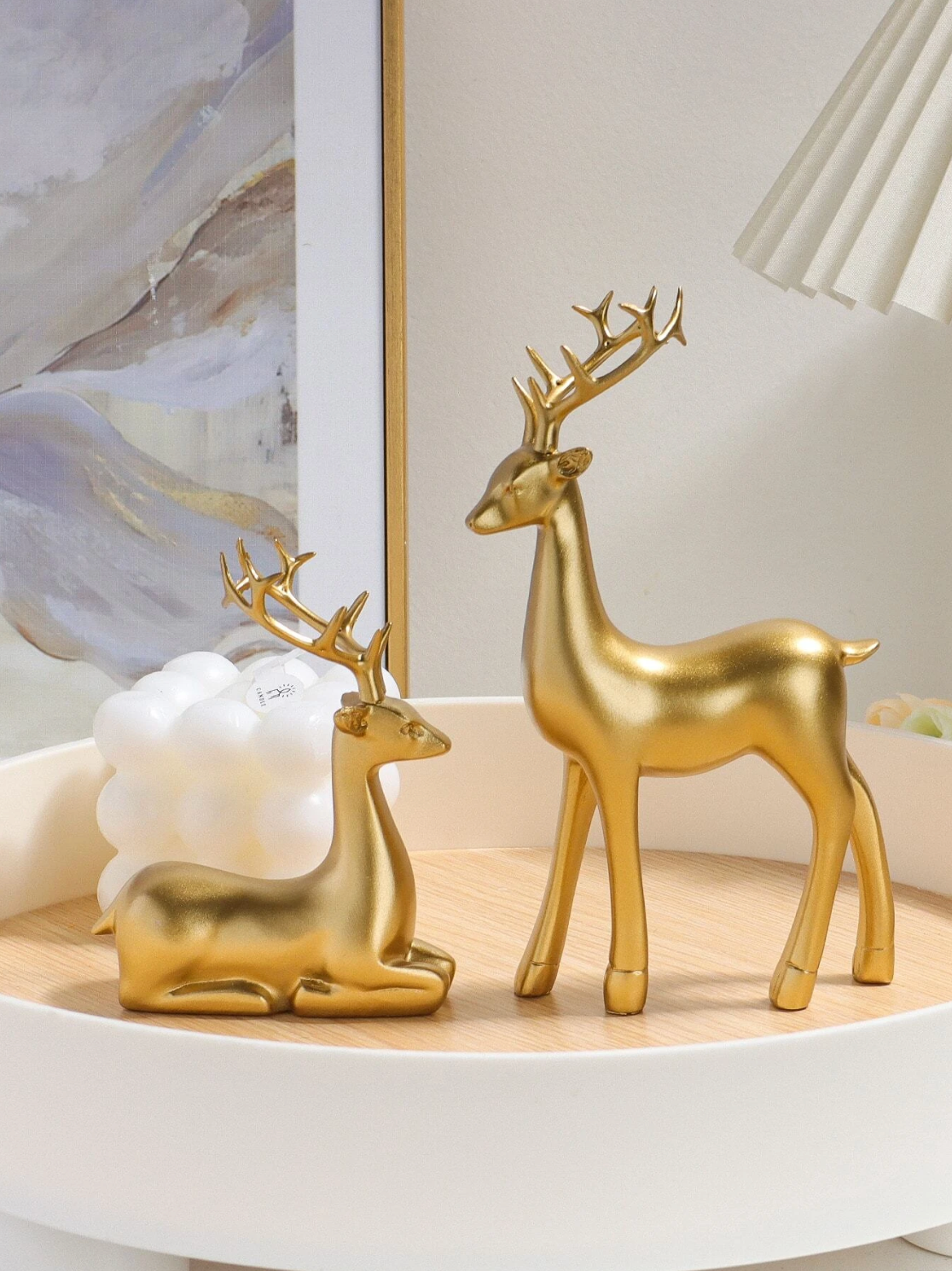 Gold Deer Resin Figurines | 2 Pieces